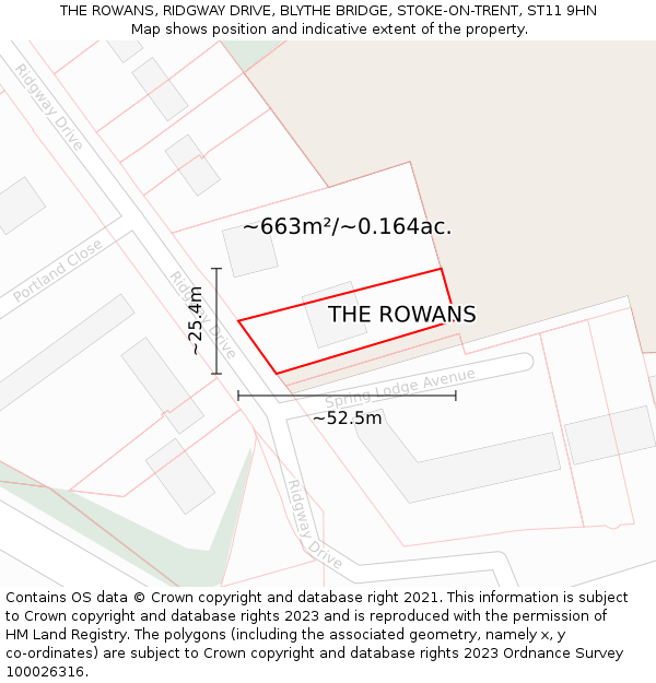 THE ROWANS, RIDGWAY DRIVE, BLYTHE BRIDGE, STOKE-ON-TRENT, ST11 9HN: Plot and title map