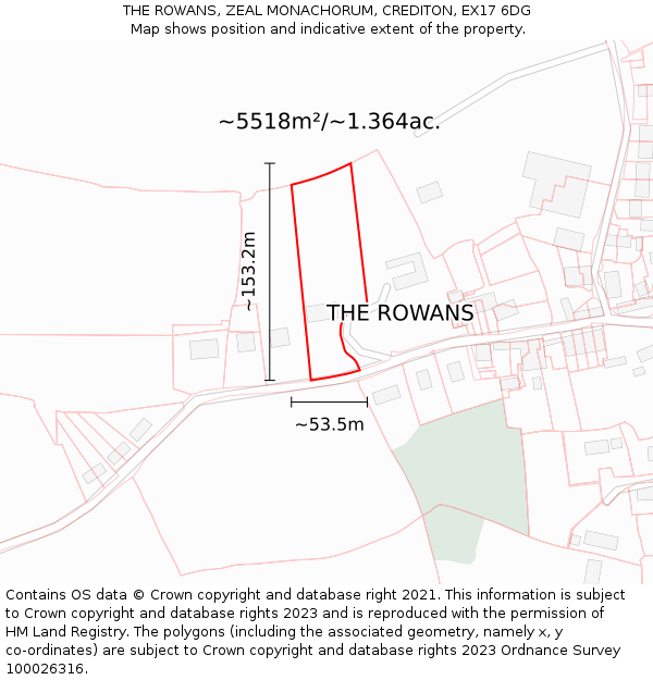 THE ROWANS, ZEAL MONACHORUM, CREDITON, EX17 6DG: Plot and title map