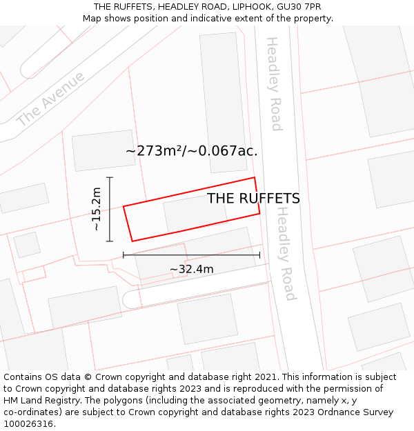 THE RUFFETS, HEADLEY ROAD, LIPHOOK, GU30 7PR: Plot and title map