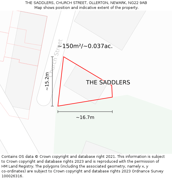 THE SADDLERS, CHURCH STREET, OLLERTON, NEWARK, NG22 9AB: Plot and title map