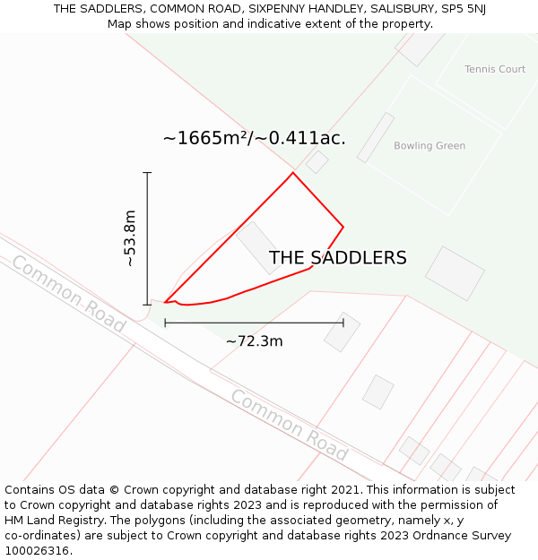 THE SADDLERS, COMMON ROAD, SIXPENNY HANDLEY, SALISBURY, SP5 5NJ: Plot and title map