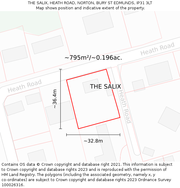 THE SALIX, HEATH ROAD, NORTON, BURY ST EDMUNDS, IP31 3LT: Plot and title map