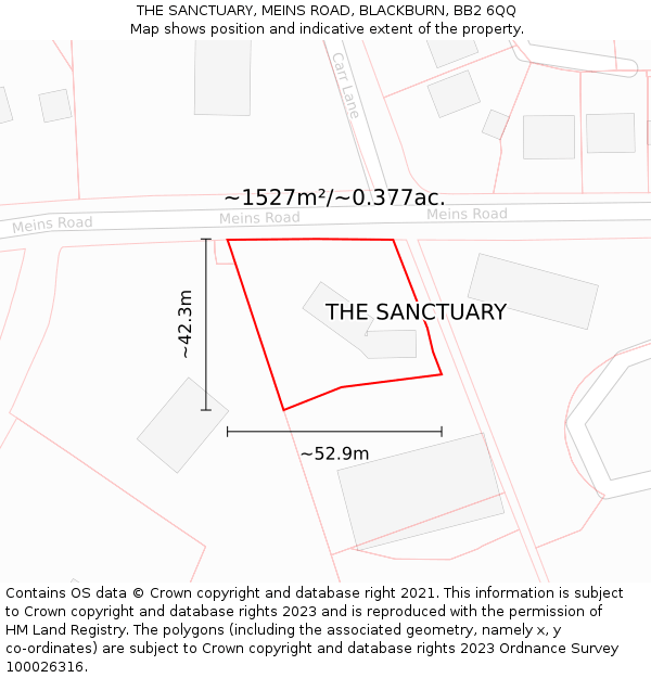THE SANCTUARY, MEINS ROAD, BLACKBURN, BB2 6QQ: Plot and title map
