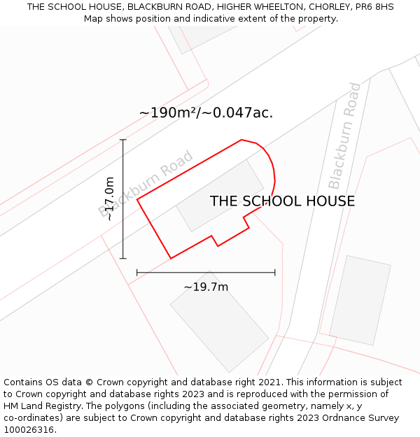 THE SCHOOL HOUSE, BLACKBURN ROAD, HIGHER WHEELTON, CHORLEY, PR6 8HS: Plot and title map