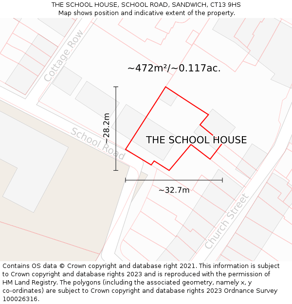 THE SCHOOL HOUSE, SCHOOL ROAD, SANDWICH, CT13 9HS: Plot and title map