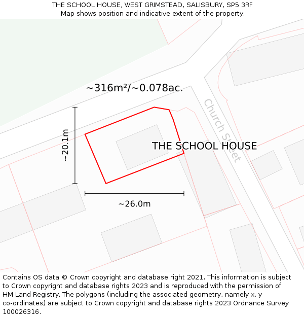 THE SCHOOL HOUSE, WEST GRIMSTEAD, SALISBURY, SP5 3RF: Plot and title map