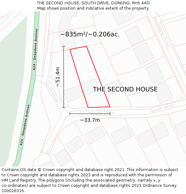 THE SECOND HOUSE, SOUTH DRIVE, DORKING, RH5 4AG: Plot and title map