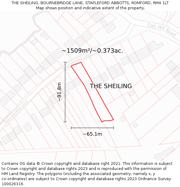 THE SHEILING, BOURNEBRIDGE LANE, STAPLEFORD ABBOTTS, ROMFORD, RM4 1LT: Plot and title map