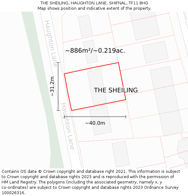 THE SHEILING, HAUGHTON LANE, SHIFNAL, TF11 8HG: Plot and title map