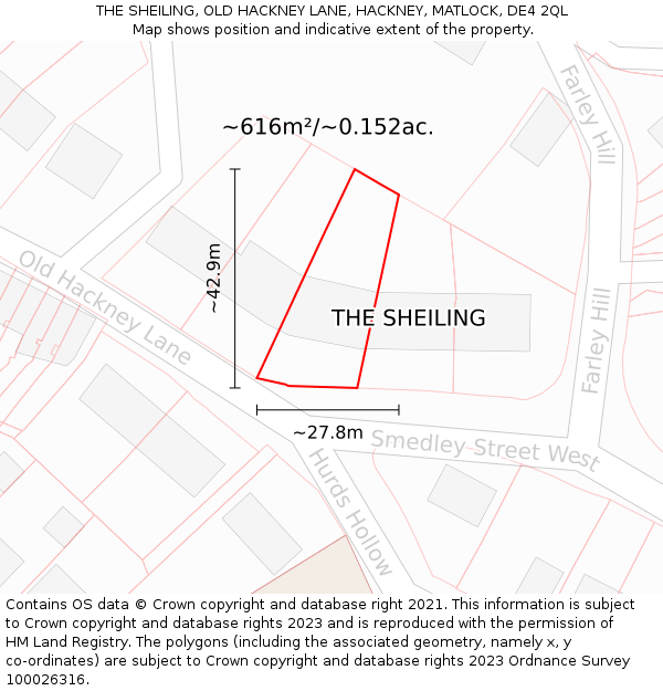 THE SHEILING, OLD HACKNEY LANE, HACKNEY, MATLOCK, DE4 2QL: Plot and title map