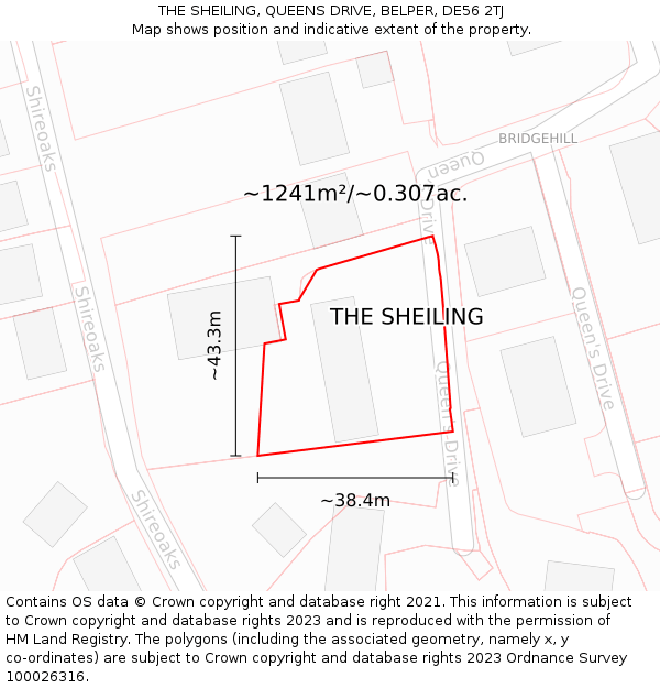 THE SHEILING, QUEENS DRIVE, BELPER, DE56 2TJ: Plot and title map