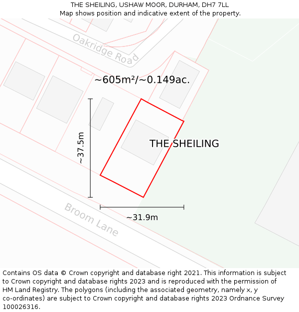 THE SHEILING, USHAW MOOR, DURHAM, DH7 7LL: Plot and title map