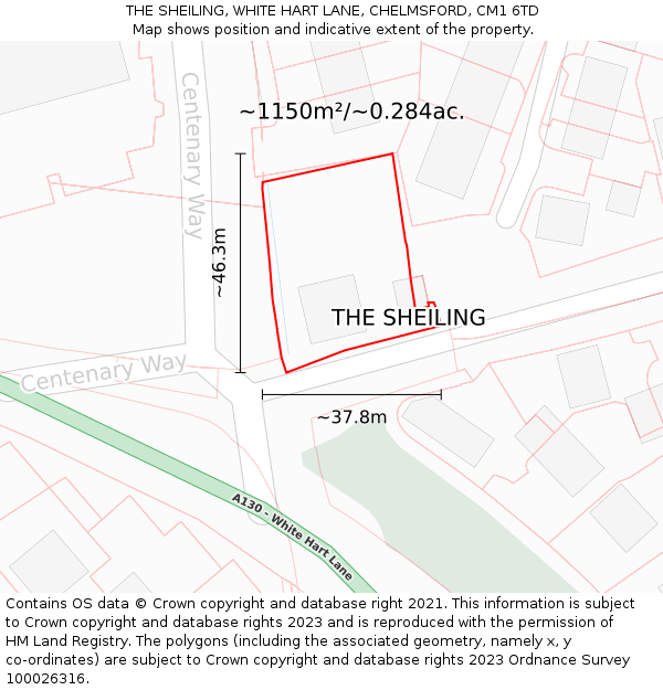 THE SHEILING, WHITE HART LANE, CHELMSFORD, CM1 6TD: Plot and title map
