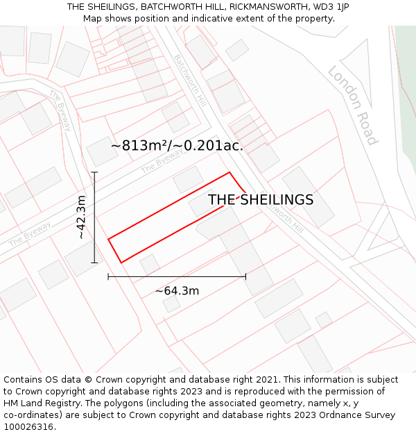 THE SHEILINGS, BATCHWORTH HILL, RICKMANSWORTH, WD3 1JP: Plot and title map