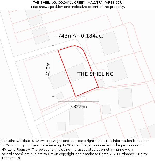 THE SHIELING, COLWALL GREEN, MALVERN, WR13 6DU: Plot and title map