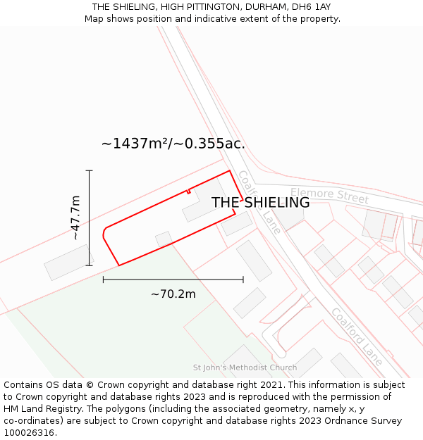 THE SHIELING, HIGH PITTINGTON, DURHAM, DH6 1AY: Plot and title map