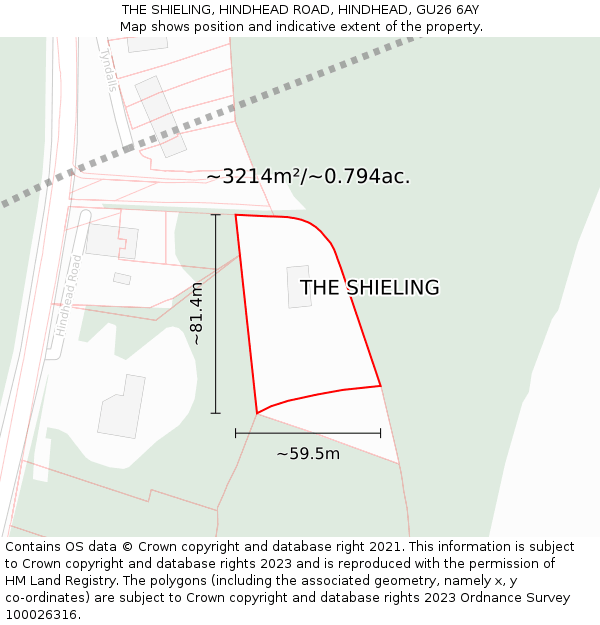 THE SHIELING, HINDHEAD ROAD, HINDHEAD, GU26 6AY: Plot and title map