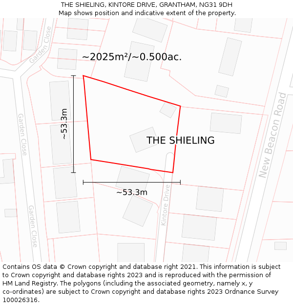 THE SHIELING, KINTORE DRIVE, GRANTHAM, NG31 9DH: Plot and title map