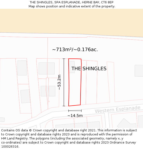 THE SHINGLES, SPA ESPLANADE, HERNE BAY, CT6 8EP: Plot and title map