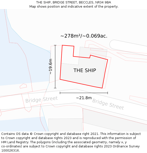 THE SHIP, BRIDGE STREET, BECCLES, NR34 9BA: Plot and title map