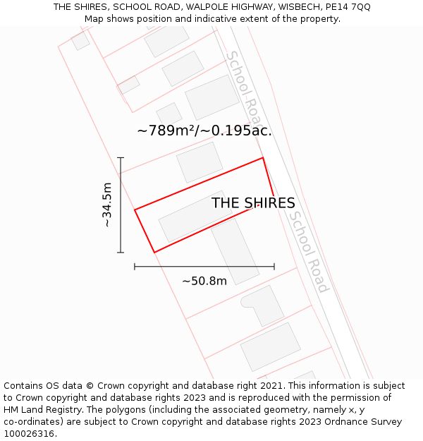 THE SHIRES, SCHOOL ROAD, WALPOLE HIGHWAY, WISBECH, PE14 7QQ: Plot and title map