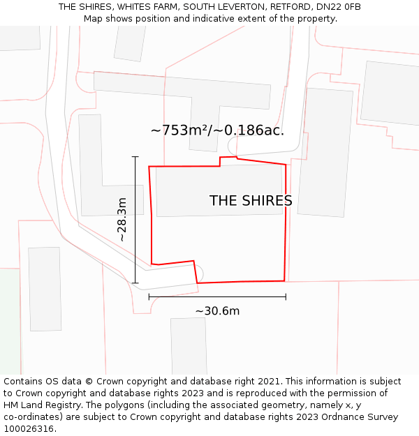 THE SHIRES, WHITES FARM, SOUTH LEVERTON, RETFORD, DN22 0FB: Plot and title map