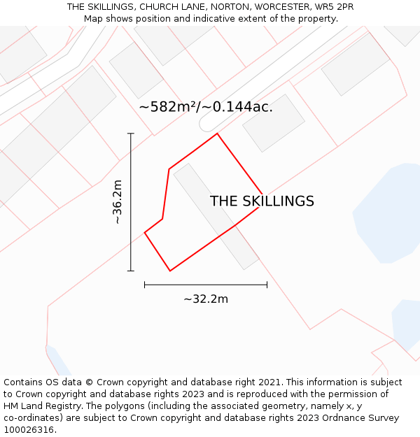 THE SKILLINGS, CHURCH LANE, NORTON, WORCESTER, WR5 2PR: Plot and title map