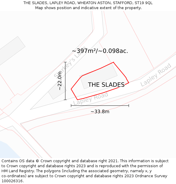 THE SLADES, LAPLEY ROAD, WHEATON ASTON, STAFFORD, ST19 9QL: Plot and title map