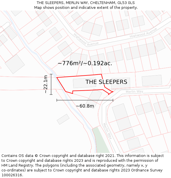 THE SLEEPERS, MERLIN WAY, CHELTENHAM, GL53 0LS: Plot and title map