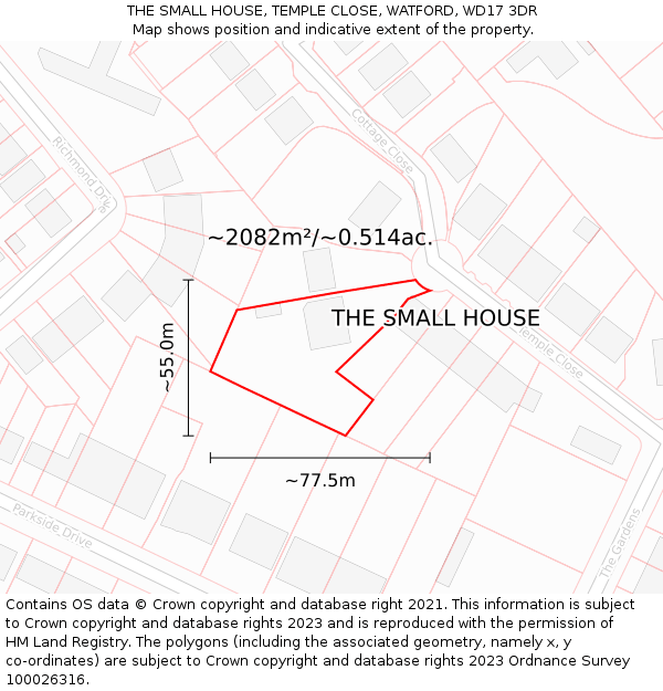 THE SMALL HOUSE, TEMPLE CLOSE, WATFORD, WD17 3DR: Plot and title map