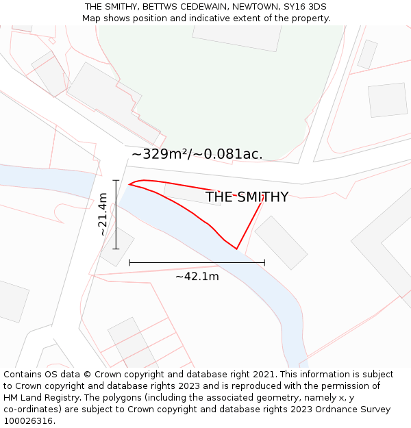 THE SMITHY, BETTWS CEDEWAIN, NEWTOWN, SY16 3DS: Plot and title map