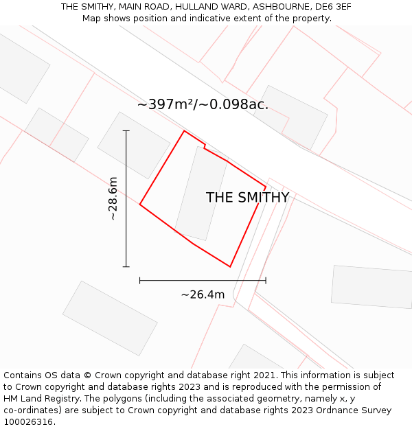 THE SMITHY, MAIN ROAD, HULLAND WARD, ASHBOURNE, DE6 3EF: Plot and title map