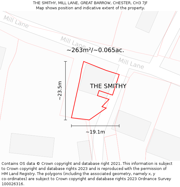 THE SMITHY, MILL LANE, GREAT BARROW, CHESTER, CH3 7JF: Plot and title map