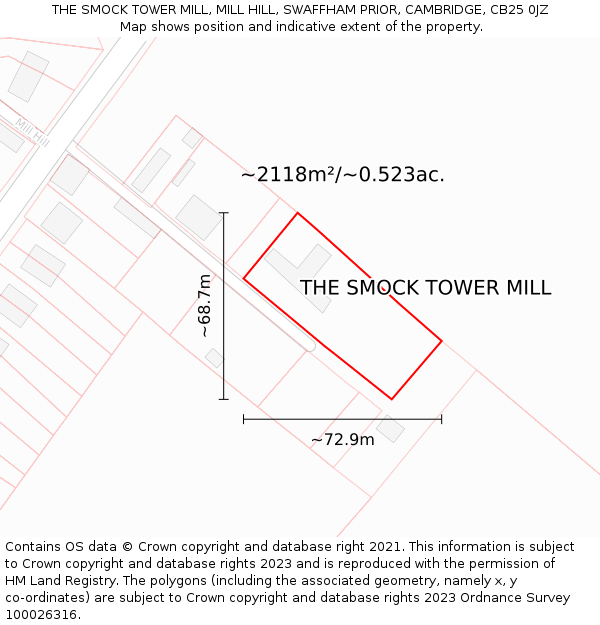THE SMOCK TOWER MILL, MILL HILL, SWAFFHAM PRIOR, CAMBRIDGE, CB25 0JZ: Plot and title map