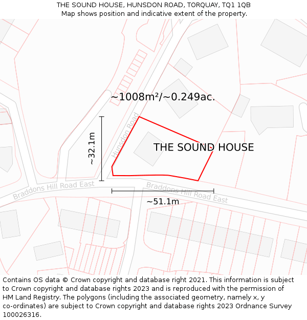 THE SOUND HOUSE, HUNSDON ROAD, TORQUAY, TQ1 1QB: Plot and title map