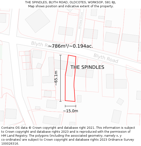 THE SPINDLES, BLYTH ROAD, OLDCOTES, WORKSOP, S81 8JL: Plot and title map