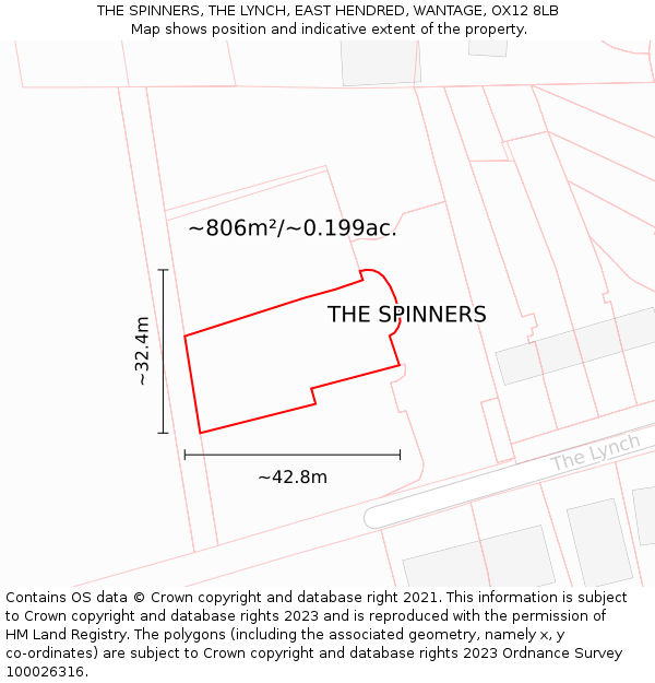 THE SPINNERS, THE LYNCH, EAST HENDRED, WANTAGE, OX12 8LB: Plot and title map