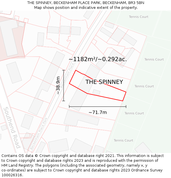 THE SPINNEY, BECKENHAM PLACE PARK, BECKENHAM, BR3 5BN: Plot and title map