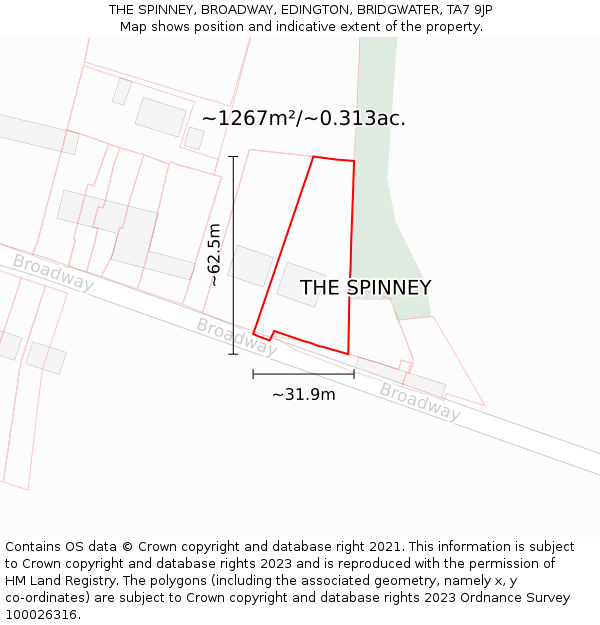 THE SPINNEY, BROADWAY, EDINGTON, BRIDGWATER, TA7 9JP: Plot and title map