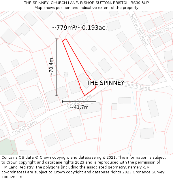 THE SPINNEY, CHURCH LANE, BISHOP SUTTON, BRISTOL, BS39 5UP: Plot and title map