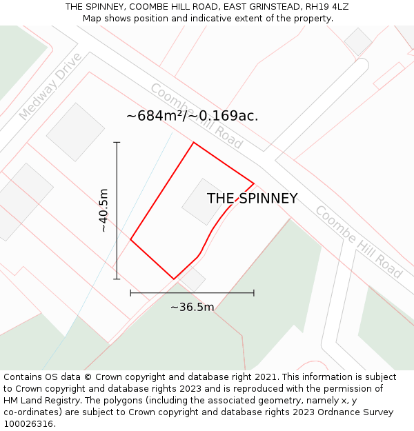THE SPINNEY, COOMBE HILL ROAD, EAST GRINSTEAD, RH19 4LZ: Plot and title map