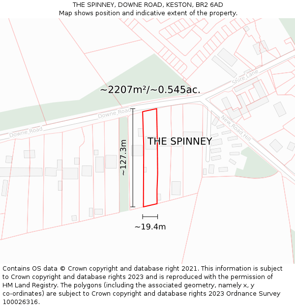 THE SPINNEY, DOWNE ROAD, KESTON, BR2 6AD: Plot and title map