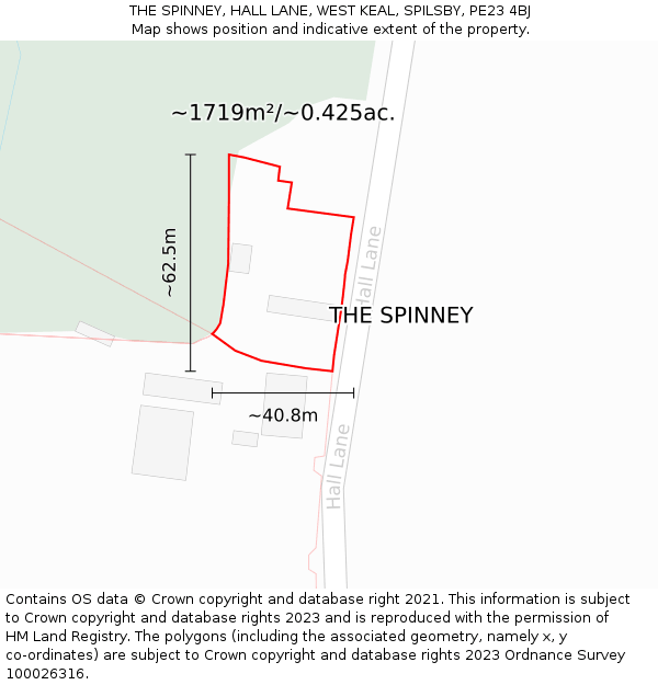 THE SPINNEY, HALL LANE, WEST KEAL, SPILSBY, PE23 4BJ: Plot and title map