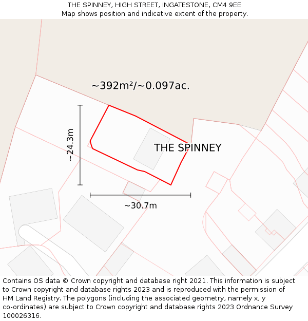 THE SPINNEY, HIGH STREET, INGATESTONE, CM4 9EE: Plot and title map