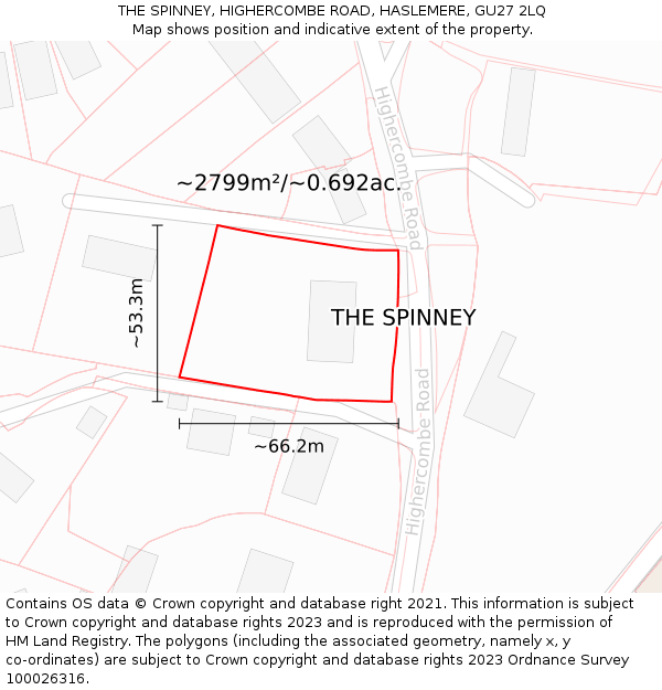 THE SPINNEY, HIGHERCOMBE ROAD, HASLEMERE, GU27 2LQ: Plot and title map