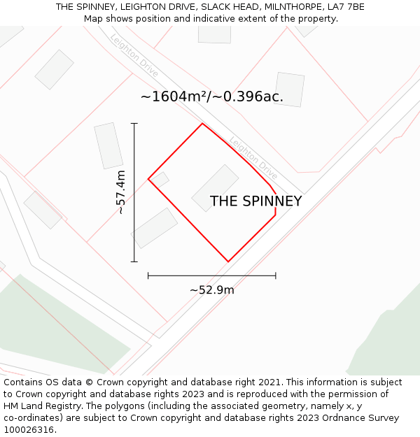 THE SPINNEY, LEIGHTON DRIVE, SLACK HEAD, MILNTHORPE, LA7 7BE: Plot and title map