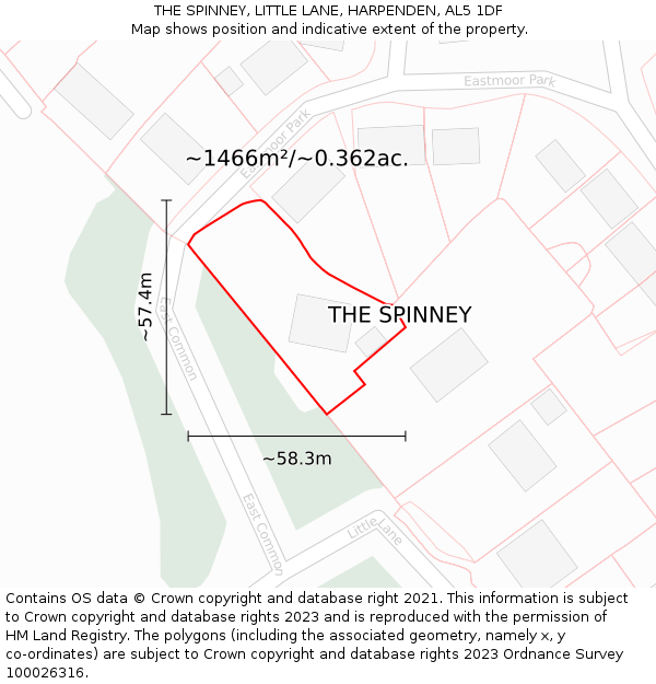 THE SPINNEY, LITTLE LANE, HARPENDEN, AL5 1DF: Plot and title map