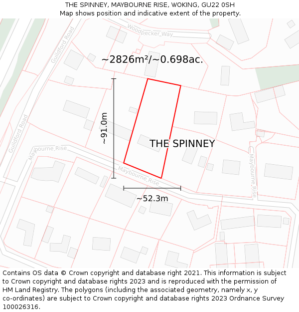 THE SPINNEY, MAYBOURNE RISE, WOKING, GU22 0SH: Plot and title map