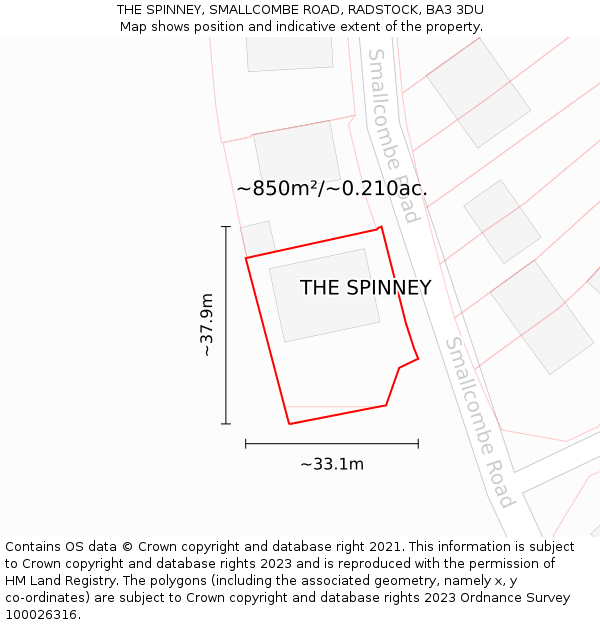 THE SPINNEY, SMALLCOMBE ROAD, RADSTOCK, BA3 3DU: Plot and title map