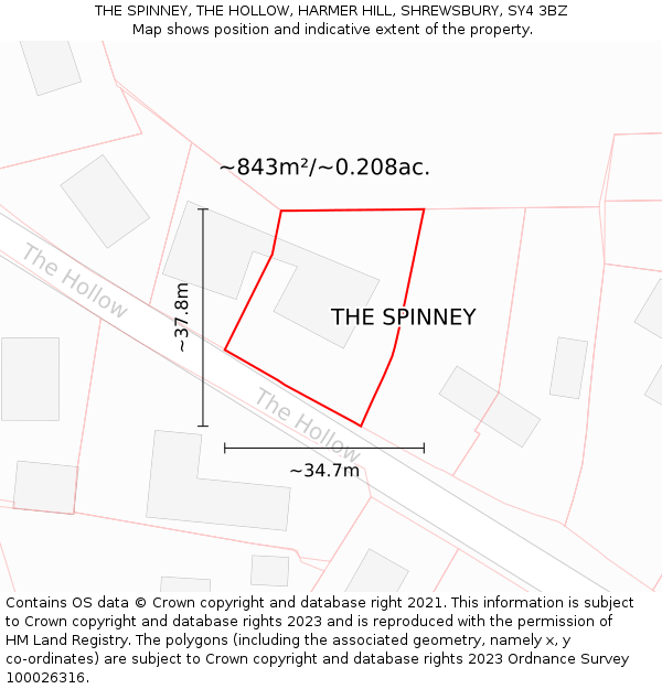THE SPINNEY, THE HOLLOW, HARMER HILL, SHREWSBURY, SY4 3BZ: Plot and title map